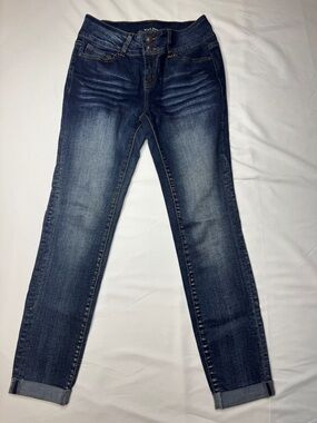 Wax Jean LA Skinny Dark Wash Rolled Cuff Double Button Jeans Size 1